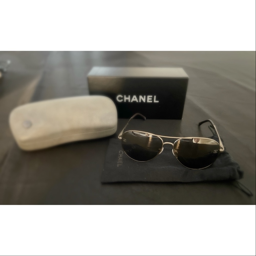 CHANEL Black and Silver Women's Sunglasses